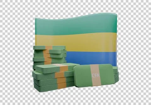 3D render illustration of Gabon flag and currency called CFA Franc Stock Illustration