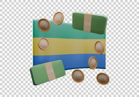 3D render illustration of Gabon flag and currency called CFA Franc Stock Illustration