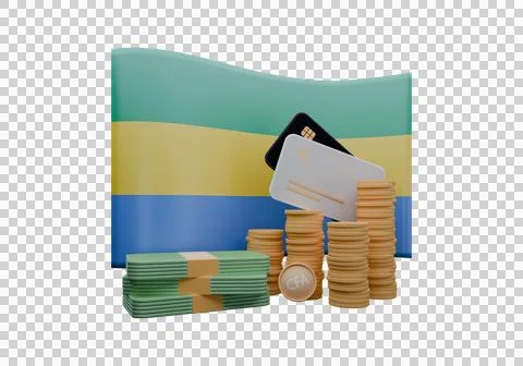 3D render illustration of Gabon flag and currency called CFA Franc Stock Illustration