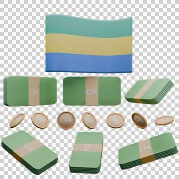 3D render illustration of Gabon flag and currency called CFA Franc Stock Illustration