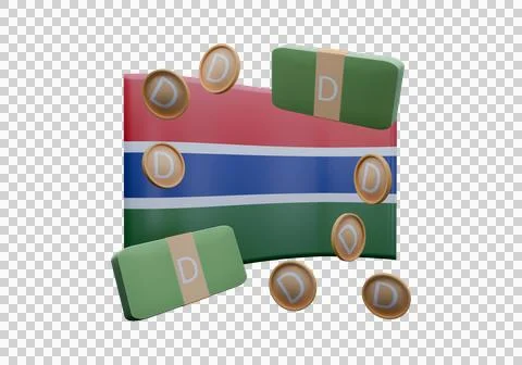 3D render illustration of Gambia flag and currency called Dalasi Stock Illustration
