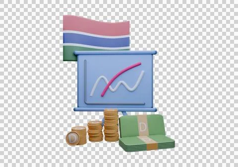 3D render illustration of Gambia flag and currency called Dalasi Illustrazione stock