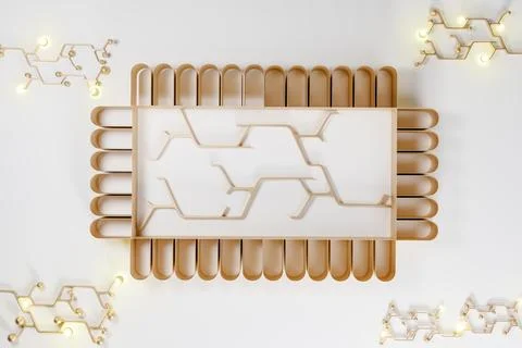 3D render illustration of geometric lines inside frame 스톡 일러스트