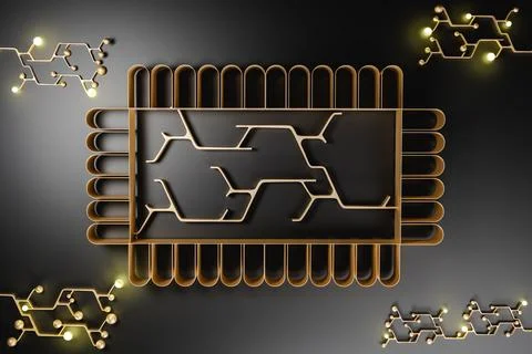 3D render illustration of geometric lines inside frame Stock Photos