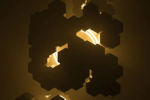 3D render illustration of geometric shapes with neon light Illustrazione stock