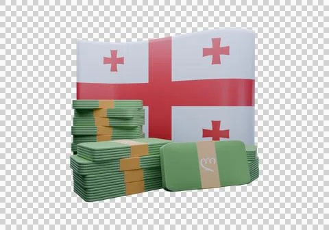 3D render illustration of Georgia flag and currency called Lari Stock Illustration