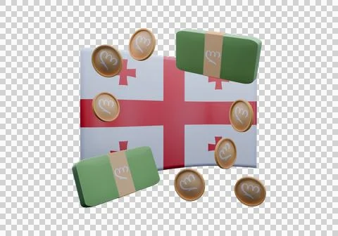 3D render illustration of Georgia flag and currency called Lari Stock Illustration