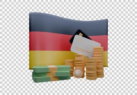 3D render illustration of Germany flag and currency called Euro Stock Illustration