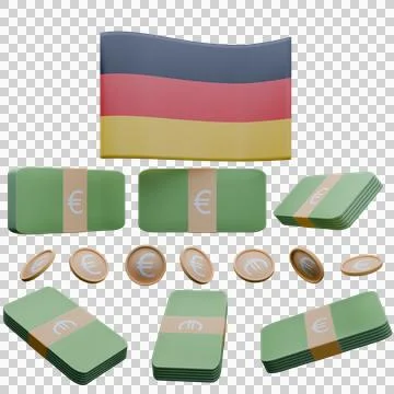 3D render illustration of Germany flag and currency called Euro Stock Illustration