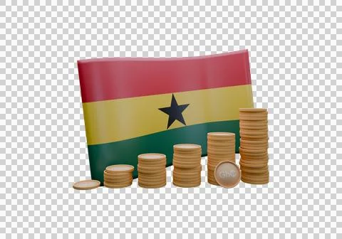 3D render illustration of Ghana flag and currency called Cedi Stock Illustration