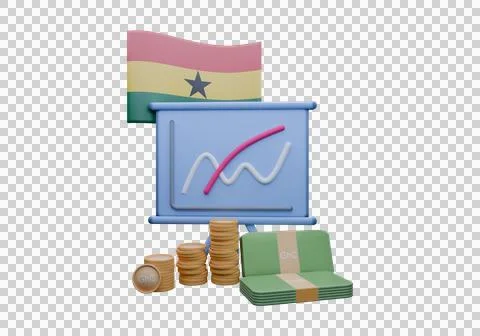 3D render illustration of Ghana flag and currency called Cedi Illustrazione stock