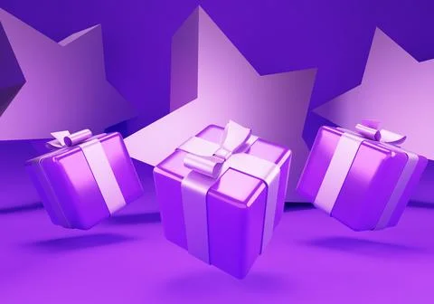 3d render illustration. Gift boxes in trendy Very Peri color Stock Illustration