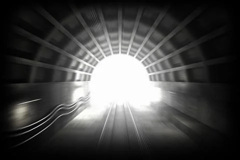 3d render: illustration with glowing end of subway tunnel. View from driver c Stock Illustration