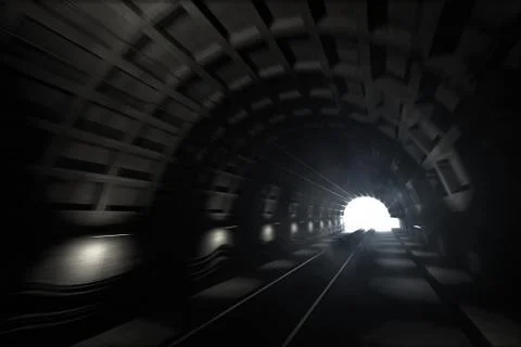 3d render: illustration with glowing end of subway tunnel with motion blur Stock Illustration