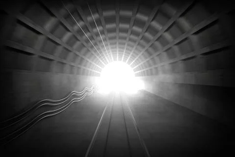 3d render: illustration with glowing end of subway tunnel. View from train dr Stock Illustration