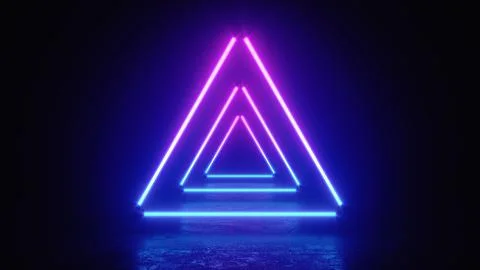 3d render illustration of glowing triangle lines, neon lights, abstract Stock Illustration