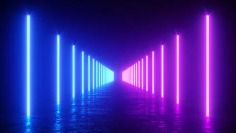 3d render illustration of glowing vertical lines, neon lights, abstract Stock Illustration