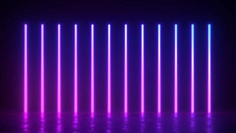 3d render illustration of glowing vertical lines, neon lights, abstract Illustrazione stock