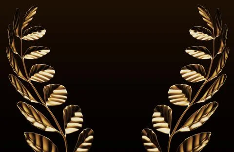 3d render illustration of golden leaf branches on dark brown background. Stock Illustration