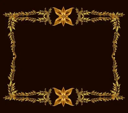 3d render illustration of golden leaf frame. Stock Illustration