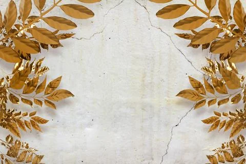3d render illustration of golden leaf branches on marble. Stock Illustration