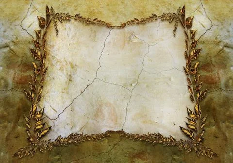 3d render illustration of golden leaf branches frame on marble. Stock Illustration