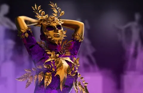 3d render illustration of golden masked nature nymph goddess statue. Stock Illustration