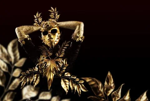 3d render illustration of golden masked nature nymph goddess statue. Stock Illustration