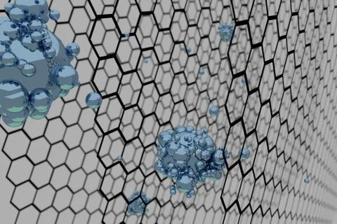 3D render illustration of Graphene atomic structure - nanotechnology background Illustrazione stock