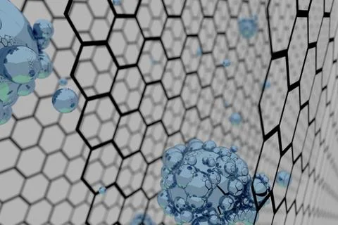 3D render illustration of Graphene atomic structure - nanotechnology background 스톡 일러스트