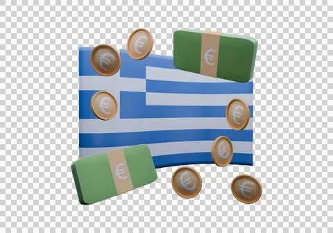 3D render illustration of Greece flag and currency called Euro Stock Illustration