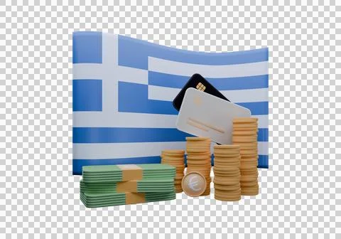 3D render illustration of Greece flag and currency called Euro Stock Illustration
