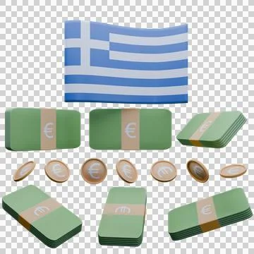 3D render illustration of Greece flag and currency called Euro Stock Illustration