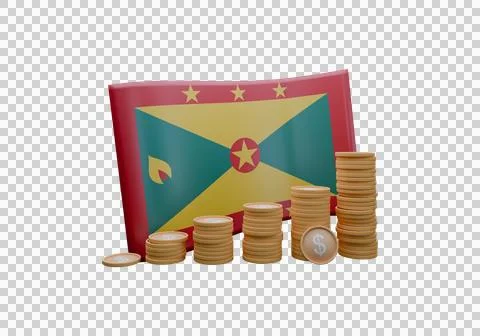 3D render illustration of Grenada flag and currency called East Caribbean D.. Stock Illustration