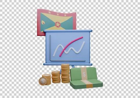 3D render illustration of Grenada flag and currency called East Caribbean D.. Stock Illustration