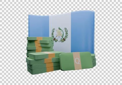 3D render illustration of Guatemala flag and currency called Quetzal Illustrazione stock
