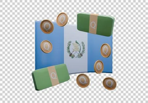 3D render illustration of Guatemala flag and currency called Quetzal Illustrazione stock