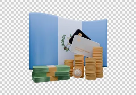 3D render illustration of Guatemala flag and currency called Quetzal Illustrazione stock
