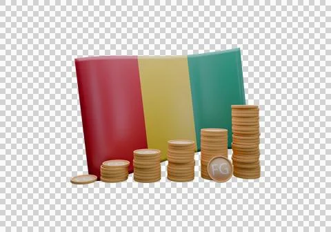 3D render illustration of Guinea Bissau flag and currency called CFA Franc Illustrazione stock