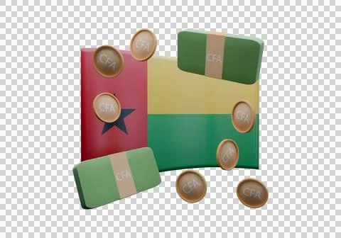 3D render illustration of Guinea Bissau flag and currency called CFA Franc Stock Illustration