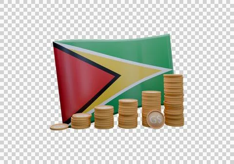 3D render illustration of Guyana flag and currency called Guyanese Dollar Stock Illustration