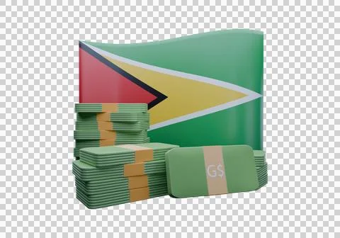 3D render illustration of Guyana flag and currency called Guyanese Dollar Stock Illustration