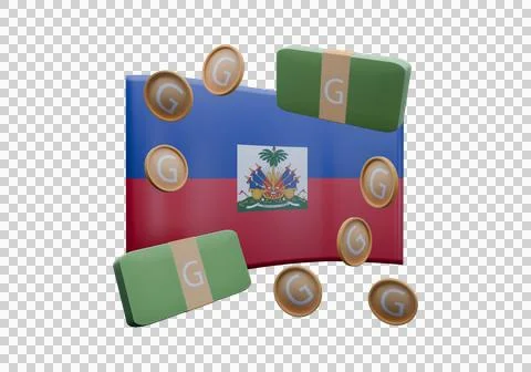 3D render illustration of Haiti flag and currency called Gourde Stock Illustration