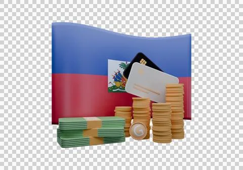 3D render illustration of Haiti flag and currency called Gourde Stock Illustration