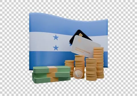 3D render illustration of Honduras flag and currency called Lempira Illustrazione stock