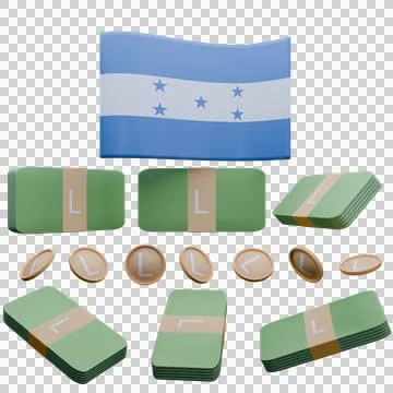 3D render illustration of Honduras flag and currency called Lempira Stock Illustration