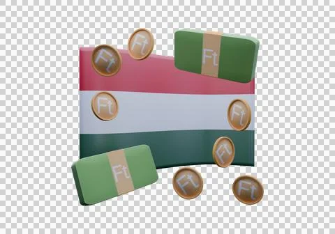 3D render illustration of Hungary flag and currency called Forint Illustrazione stock