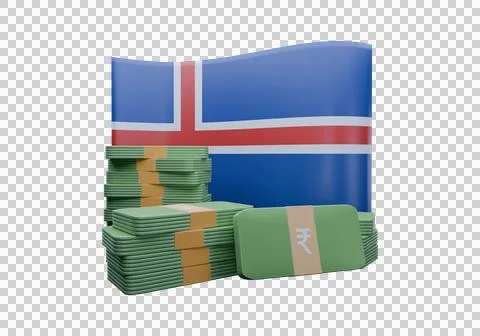 3D render illustration of Iceland flag and currency called Krona Illustrazione stock
