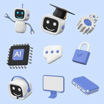 3d render illustration icon of AI in science and business, Technology and e.. Illustrazione stock