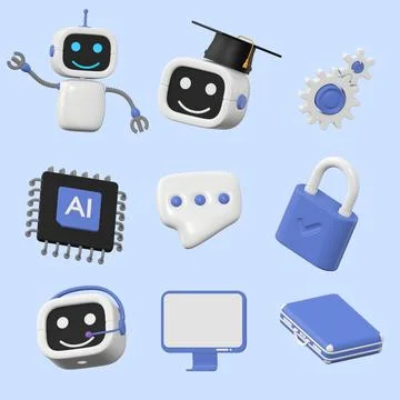 3d render illustration icon of AI in science and business, Technology and e.. Stock Illustration